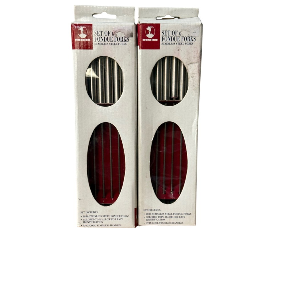 Roshco 6 Piece Fondue Fork Set 18/10 Stainless Steel Color Coded 58910 New 2pk